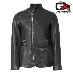 Men Black vin Leather Blazer
