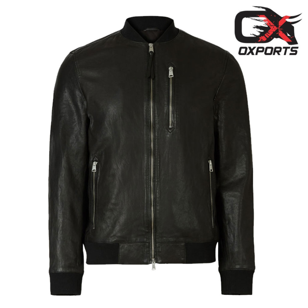 Black Kauai Leather Bomber Jacket