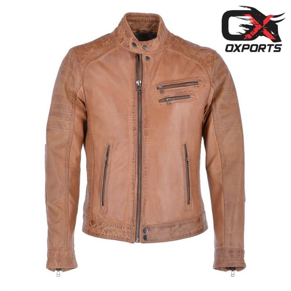 Dublin Tan Biker Leather Jacket