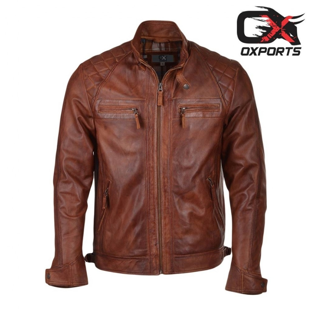 Ljubljana Tan Biker Leather Jacket
