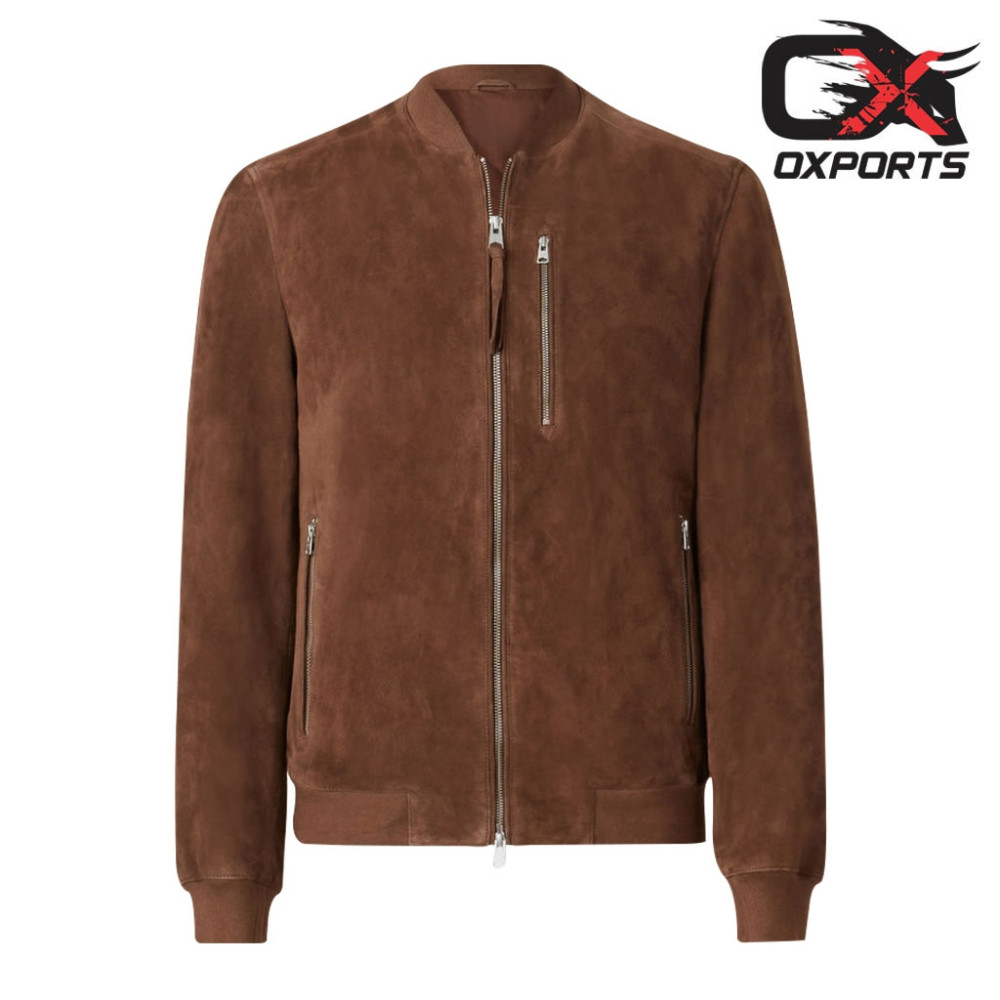 Savannah Brown Suede Leather Bomber Jacket