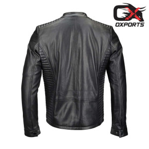 Vegetable Tanned Leather Ribbed Biker Jacket Black/ nap : Colburn