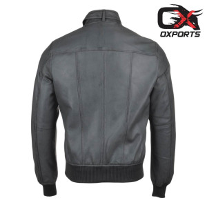 Bath Gray Biker Bomber Style Leather Jacket