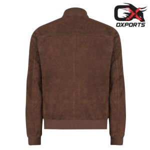 Savannah Brown Suede Leather Bomber Jacket